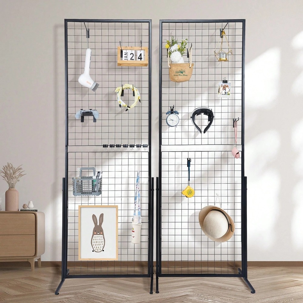 2PK 2x5.6ft Grid Wall Panel Tower Wire Gridwall Display Rack T-Base Stand Hooks