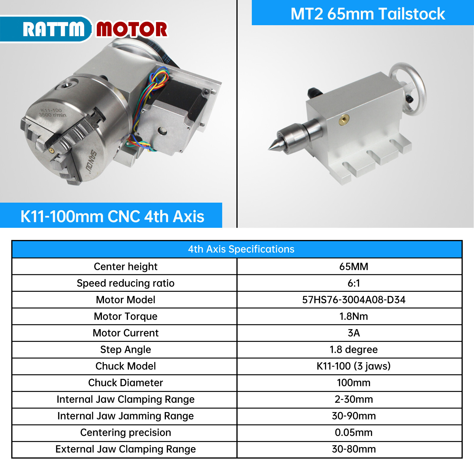 〖USA〗CNC Router Engraver Machine Rotational 4th Axis 3 jaw 100mm chuck+Tailstock