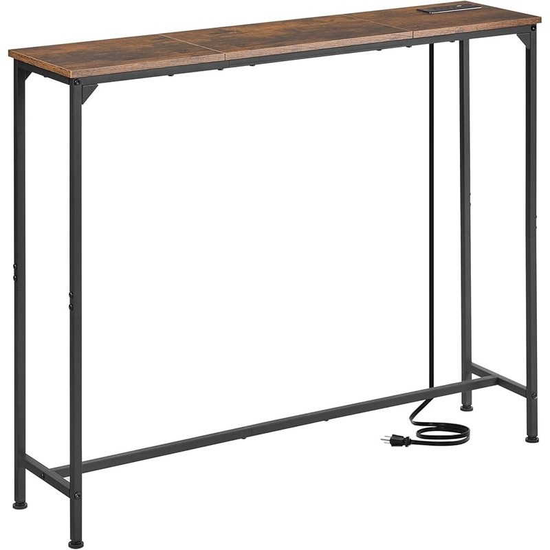 Narrow Console Table W/ Outlets USB Type-C Charging Slim Sofa Entryway Storage