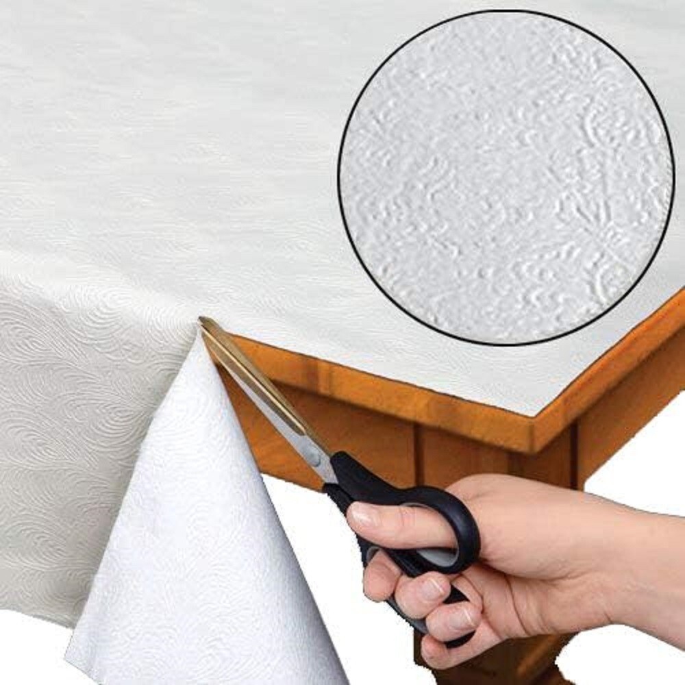 Table Pad Flannel Back Vinyl 52x90 White Cut to Fit Waterproof Table Protector