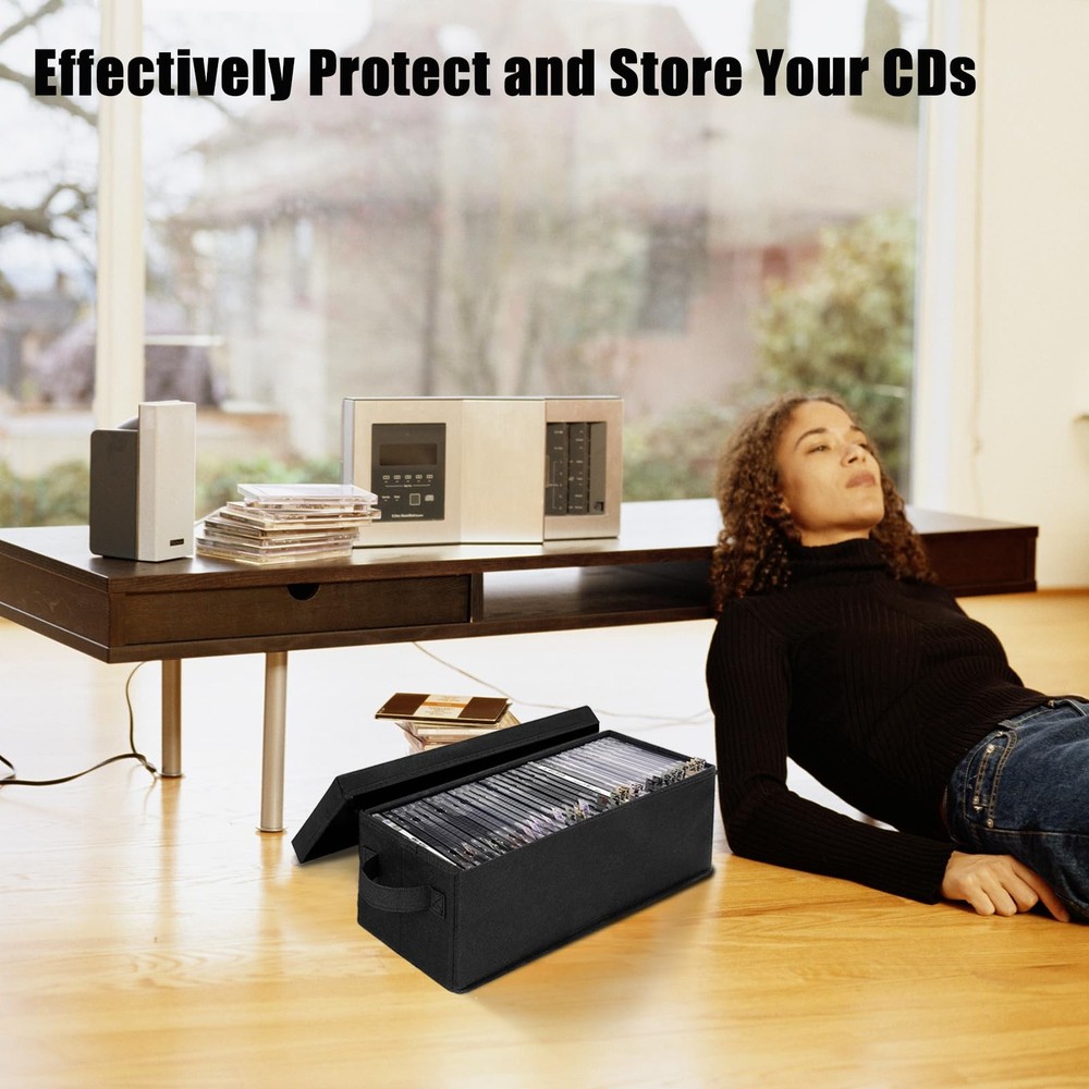 CD Storage Case, 6P CD Storage Boxes with Lids,Collapsible CD Organizer Holds...