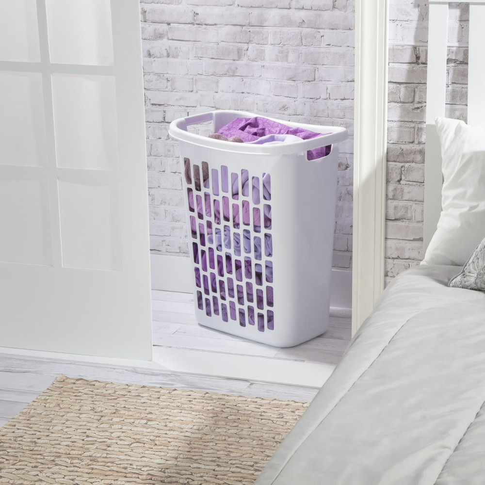 1.8 Bushel Plastic Laundry Hamper Slim Tall Rectangular Clothes Basket White