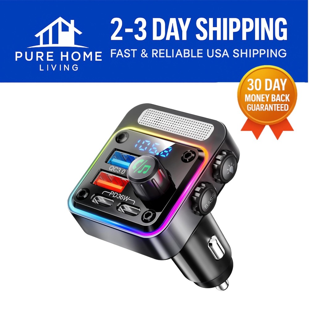 High Power 54W Bluetooth Car Adapter with Deep Bass Player & Hands-Free Calling