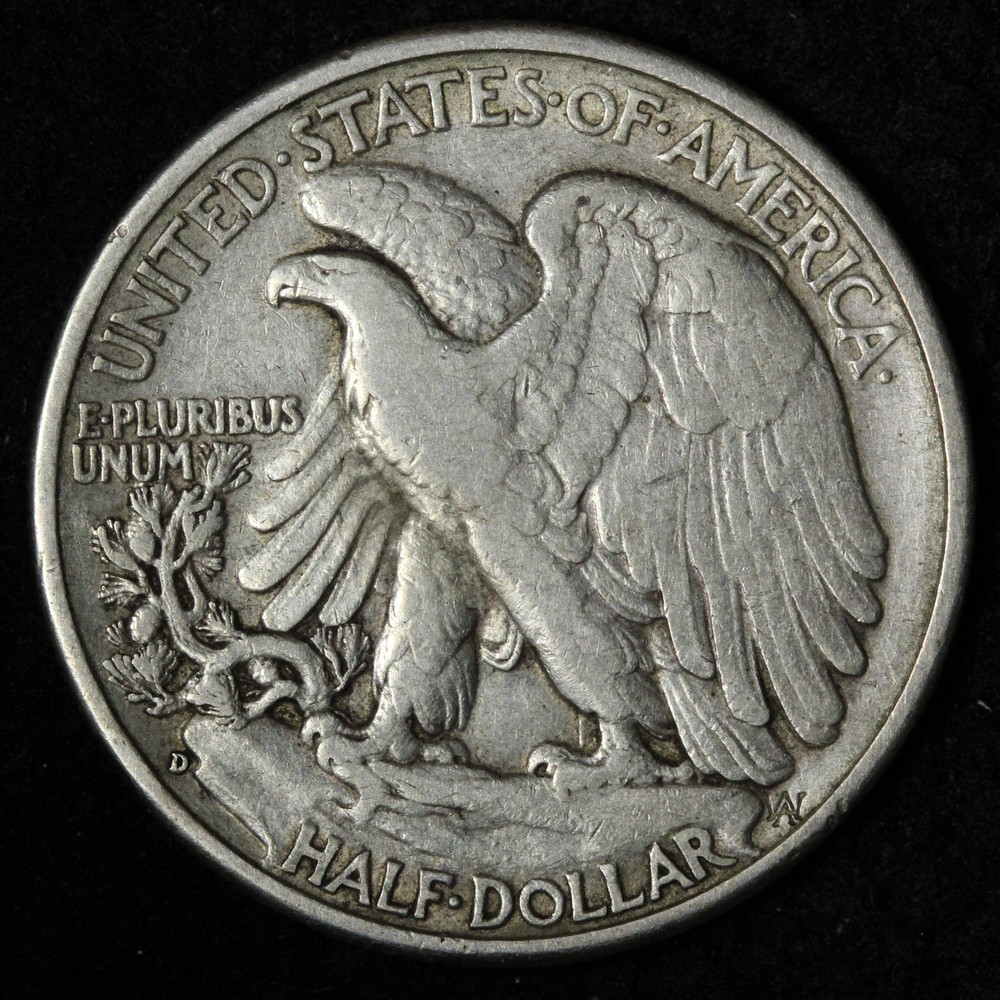 1938-D Walking Liberty Silver Half Dollar VF E332 TDMM