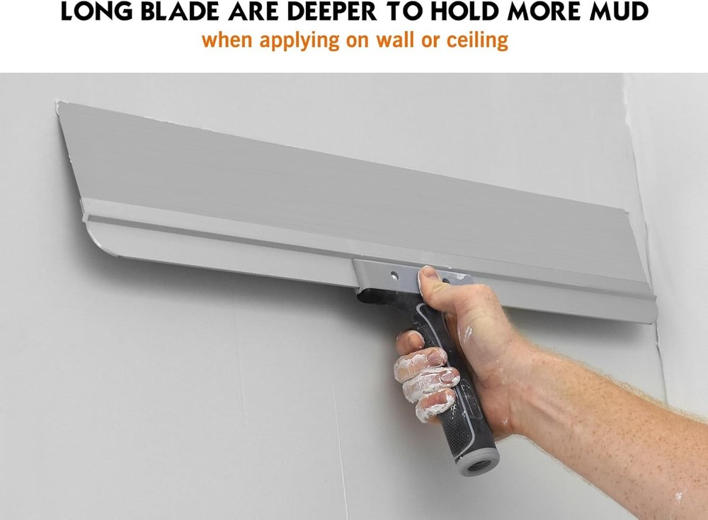 Long drywall taping knife for smoothing