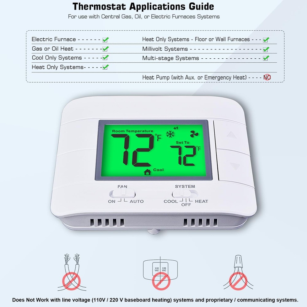 Multi-Stage Non-Programmable Thermostat 2 Heat/2 Cool with LCD Display