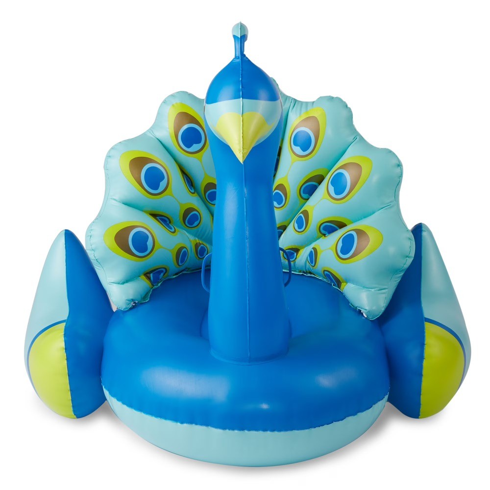 Inflatable Peacock Giant Swimming Pool Float with Backrest, Blue