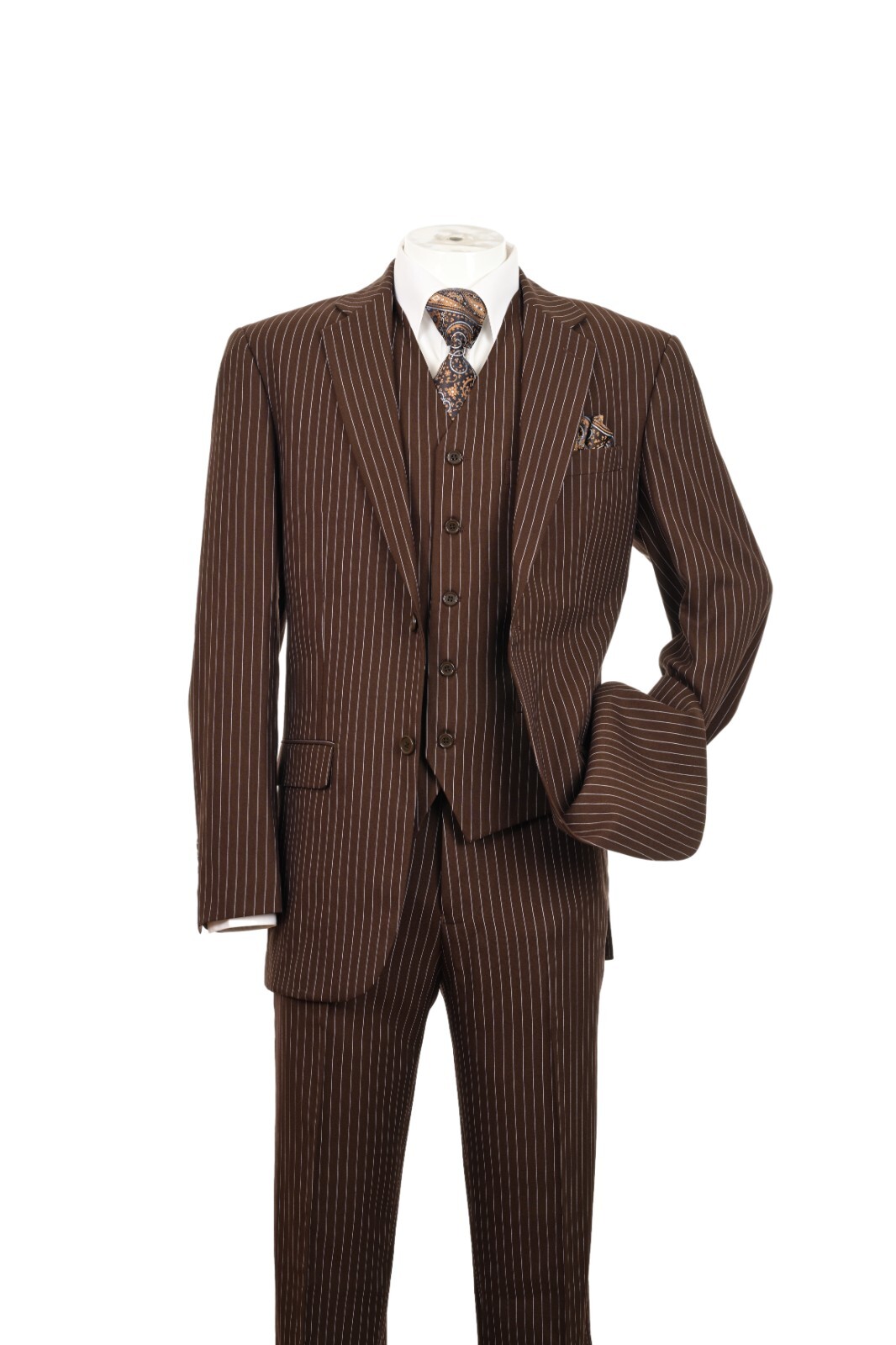 New Men's 3 piece w/ Vest Classic Luxurious Wool Feel Suits 2-Button Pinstriped
