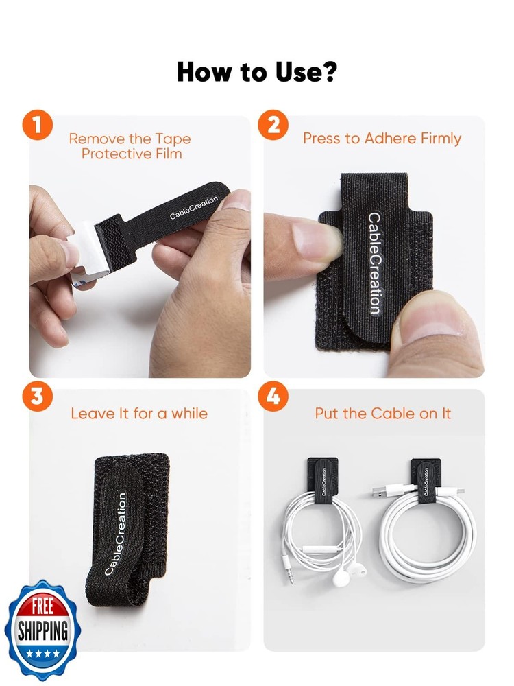 CableCreation Cable Ties, Strong Back-Glue Self Adhesive Cable Straps, Cable