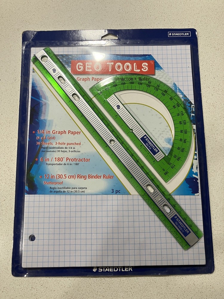 Staedtler GEOTOOLS Graph Paper Protractor Ruler Set NEW