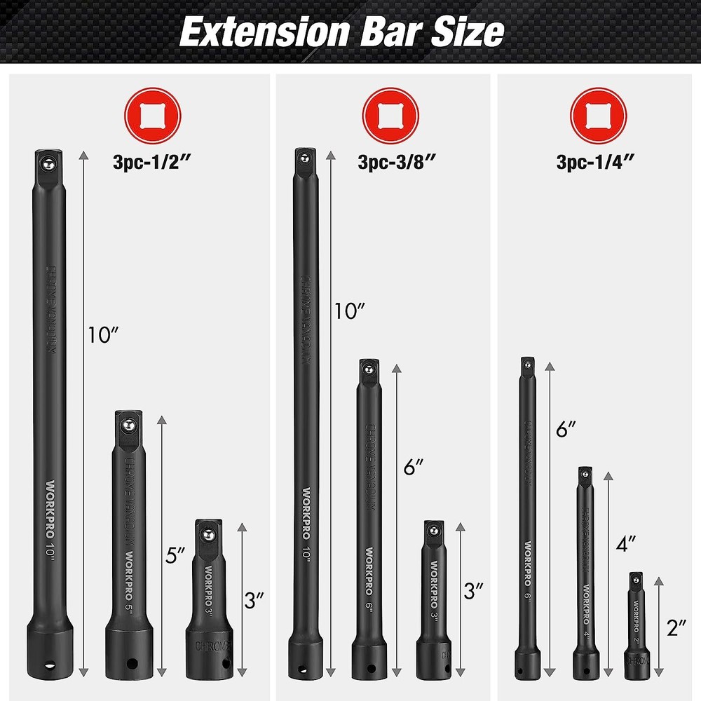 WORKPRO 18PC/9PCS Impact Driver Extension Bar Drive Socket Extension Accessories