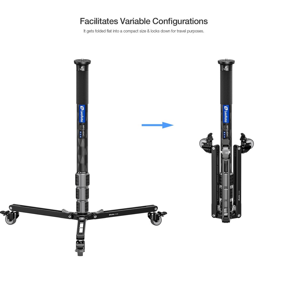 Leofoto DY-40 Monopod Dolly Lockable Wheels & Tripod Conversion Function