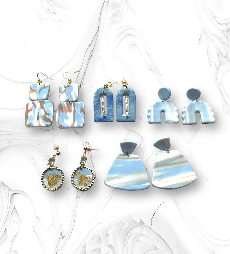 Handcrafted Arched Blue CZ Sparkly Earrings