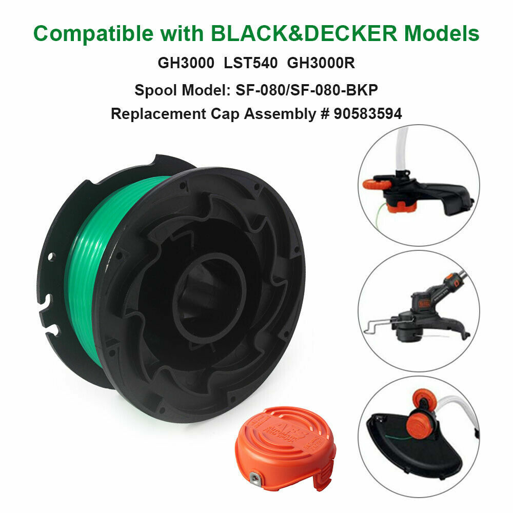 For Black & Decker GH3000, SF-080 Grass Trimmer Replacement Spool Line With Cap