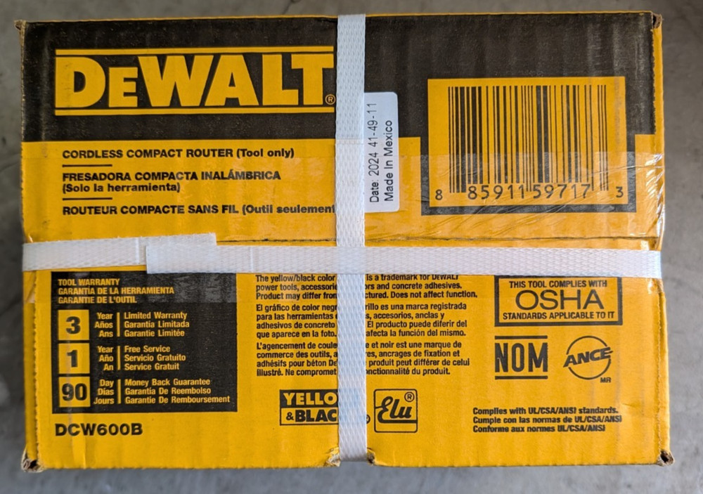 DeWalt DCW600B 20V Max XR Brushless Compact Router Drill Variable Speed 20 Volt