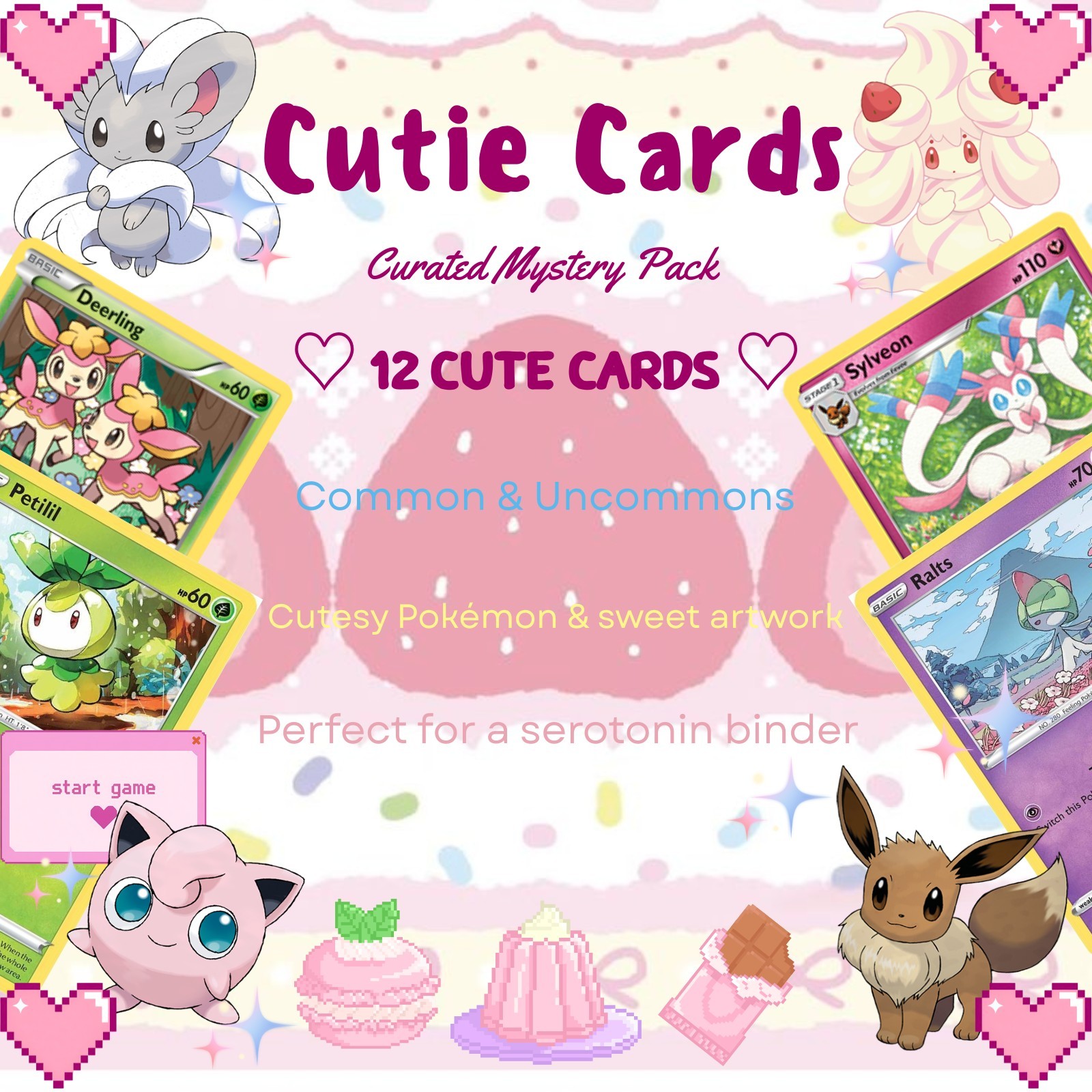 Pokémon TCG ♡ 12 Cute Card Mystery Pack  ♡ Kawaii Serotonin Binder Collectors ♡