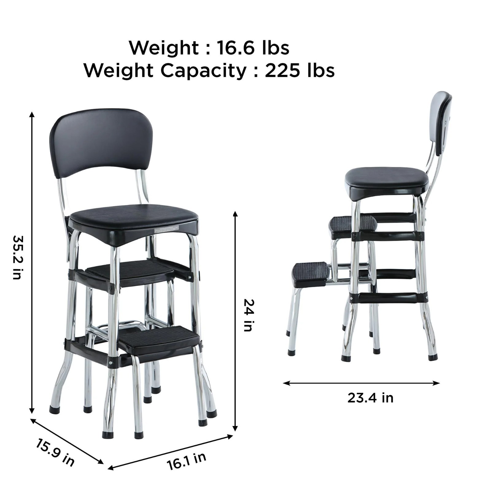 Retro Counter Chair / Step Stool - Black