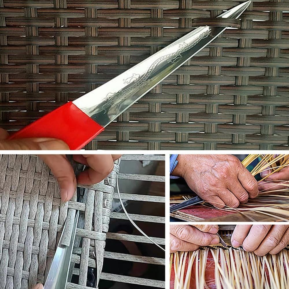 Red Stainless Steel Wicker Weaving Tool with Dragon Pattern, 7.3"