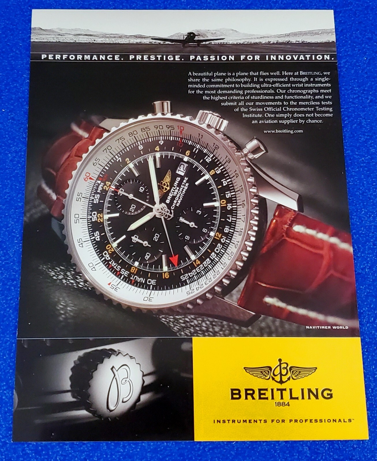 2006 BREITLING NAVITIMER WORLD WRISTWATCH ORIGINAL PRINT AD INSTRUMENTS FOR PROS