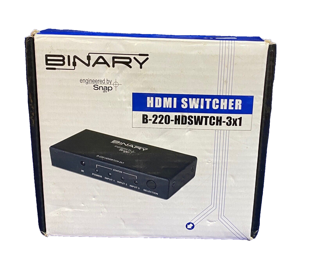 BINARY B-220-HDSWTCH-3x1 HDMI, HDMI Switcher, Excellent Condition, Open Box