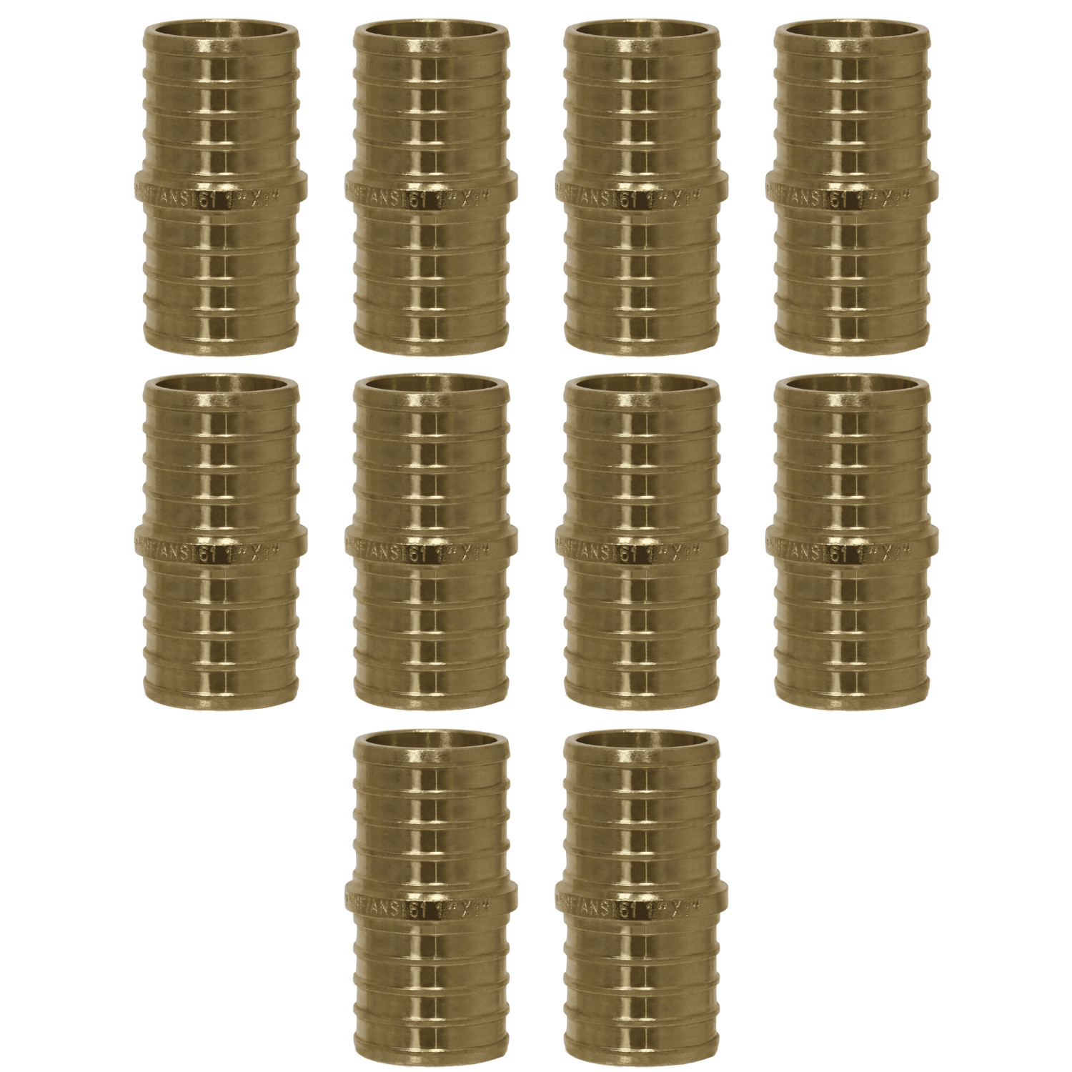 10 Pack XFITTING Pex-B Coupling, 1" x 1", Pex B Crimp, Straight Coupling, Brass