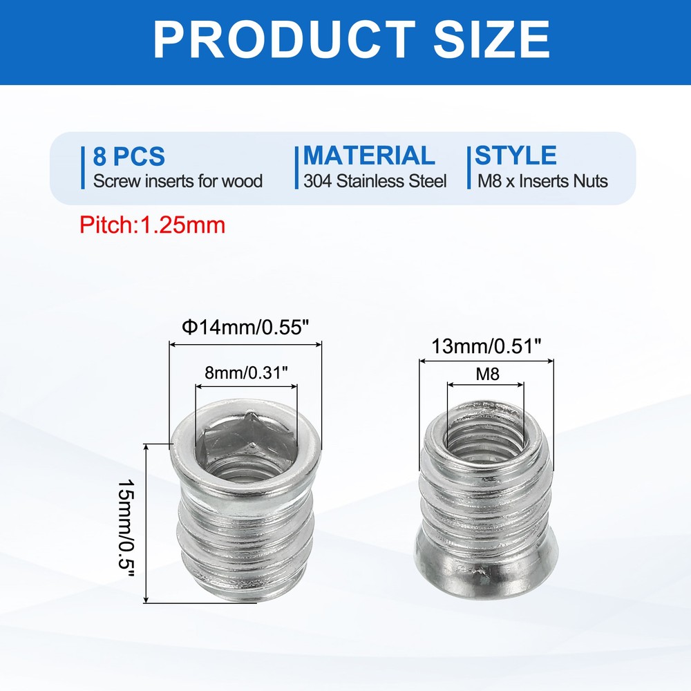 8Pcs Threaded Inserts Nuts, M8x15mm Hex Socket Drive Nut Inserts for Wood