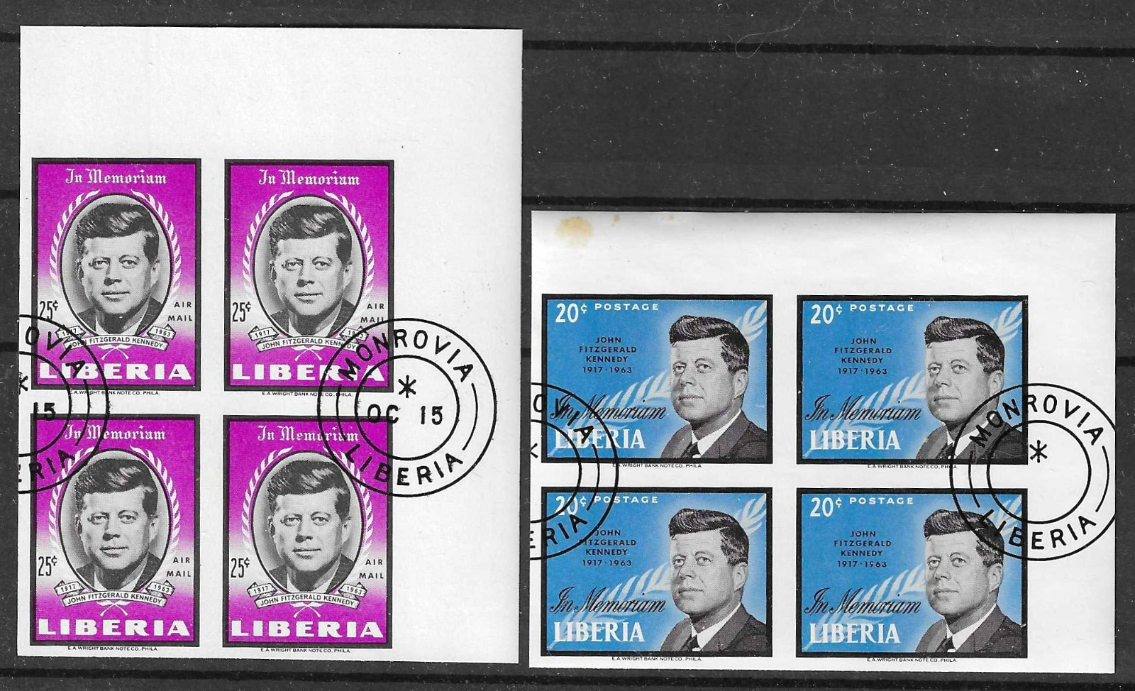 Liberia 1964, JFK, IMPERFORATE BLOCKS(4), WRIGHT CO. ARCHIVES, #414,C160