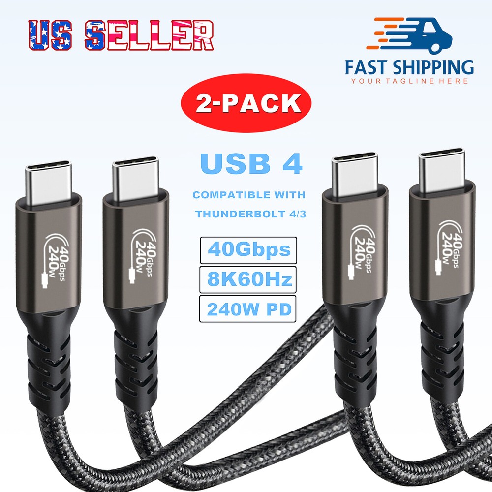 2-Pack USB 4.0 Data Cable 40Gbps Thunderbolt 4/3 8K Display 240W Fast Charging