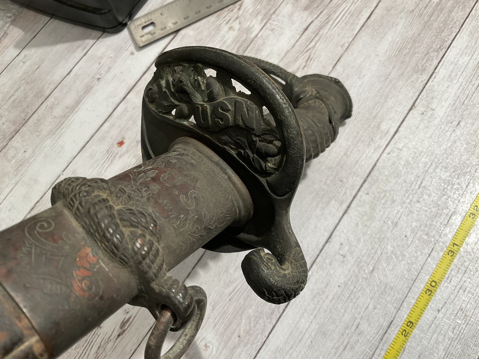 ORIGINAL CIVIL WAR BARN FIND CUSTOM USN OFFICER SWORD NAMED WITH METAL GRIP