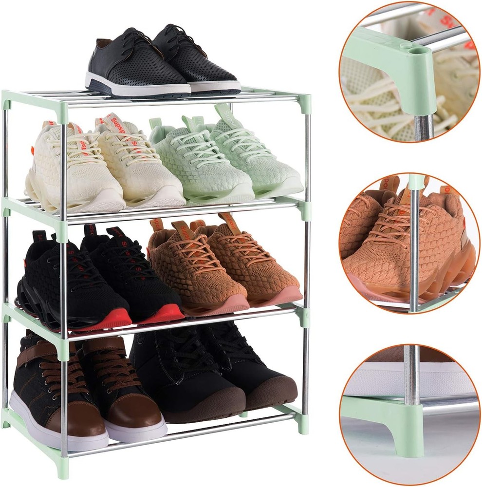 4-Tier Stackable Small Shoe Rack, Lightweight Shelf 4-Tier, Green