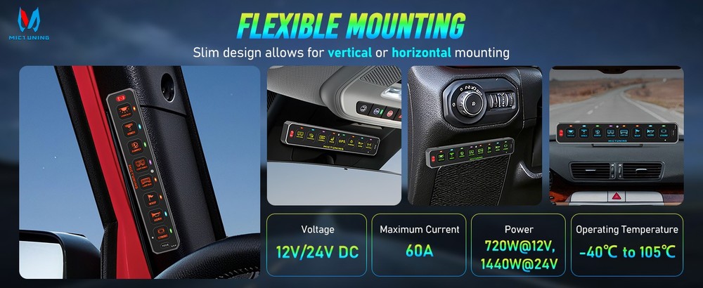 8 Gang Wireless LED Switch Panel Toggle Flash Remote Control for Boat & Vehicles