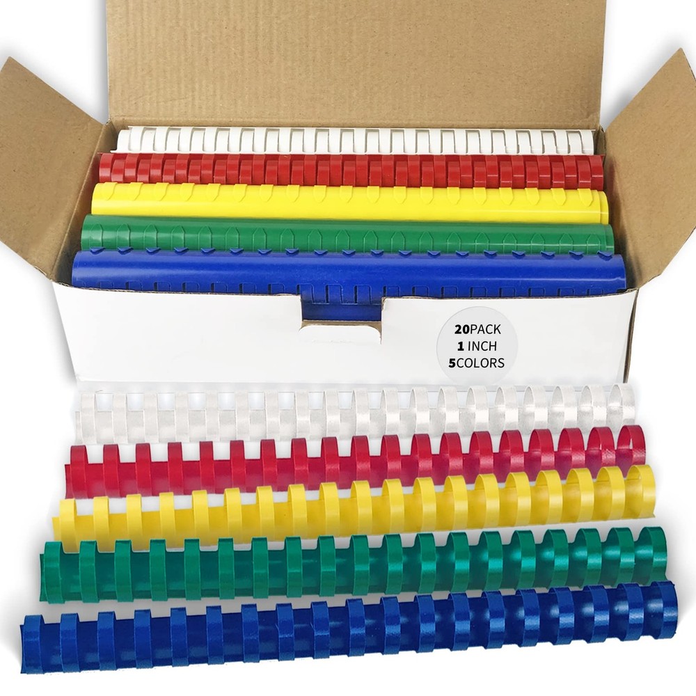 20 Pack Plastic Binding Comb Spines, 1 Inch Diameter, 225 Sheet Capacity 19 Ring