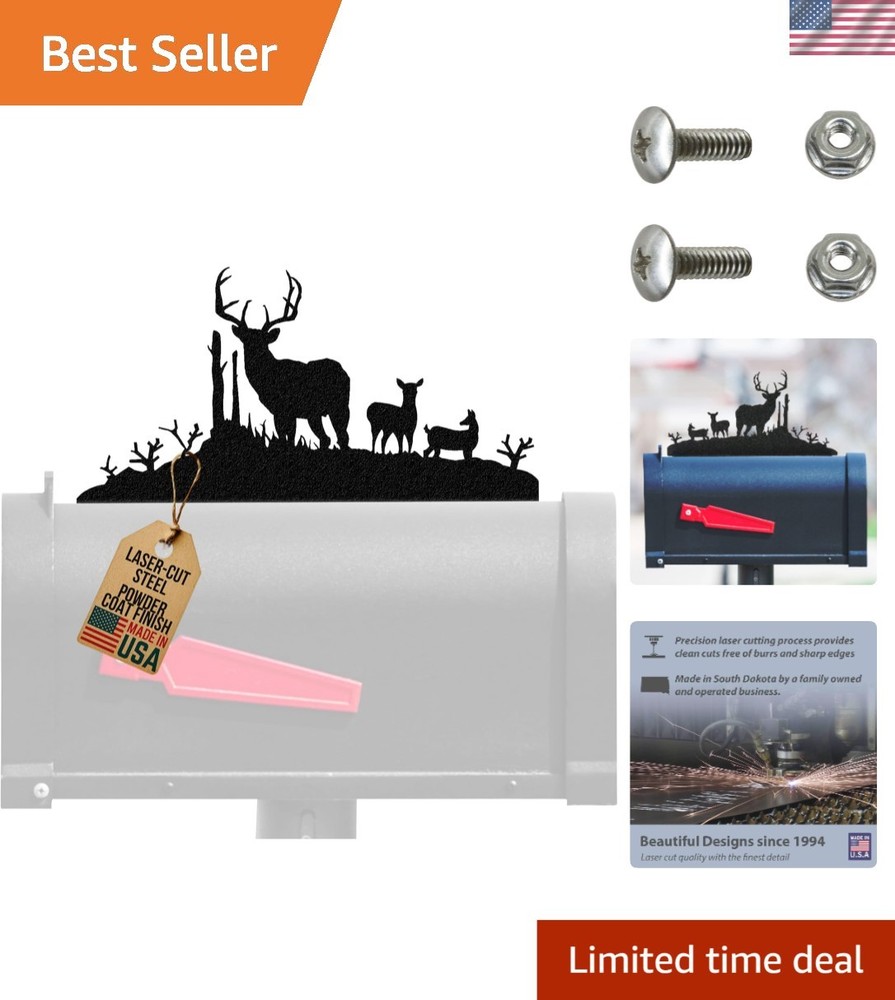 Decorative Mailbox Topper Featuring Buck, Doe & Deer - USA Craftsmanship