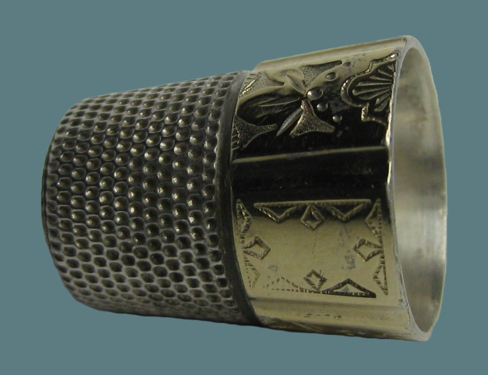 Antique Thimble  Size 10 - Simons Bros - Sterling Silver Octagonal Etched Panels
