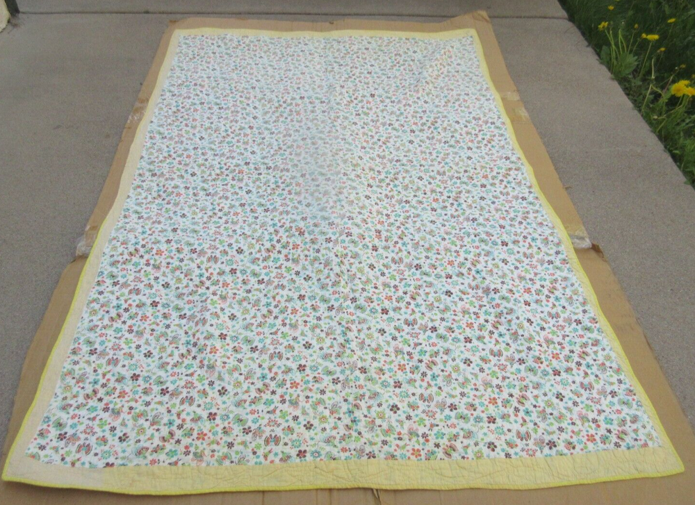 Quilted Patchwork Quilt Hand Sewn 74" x 49"