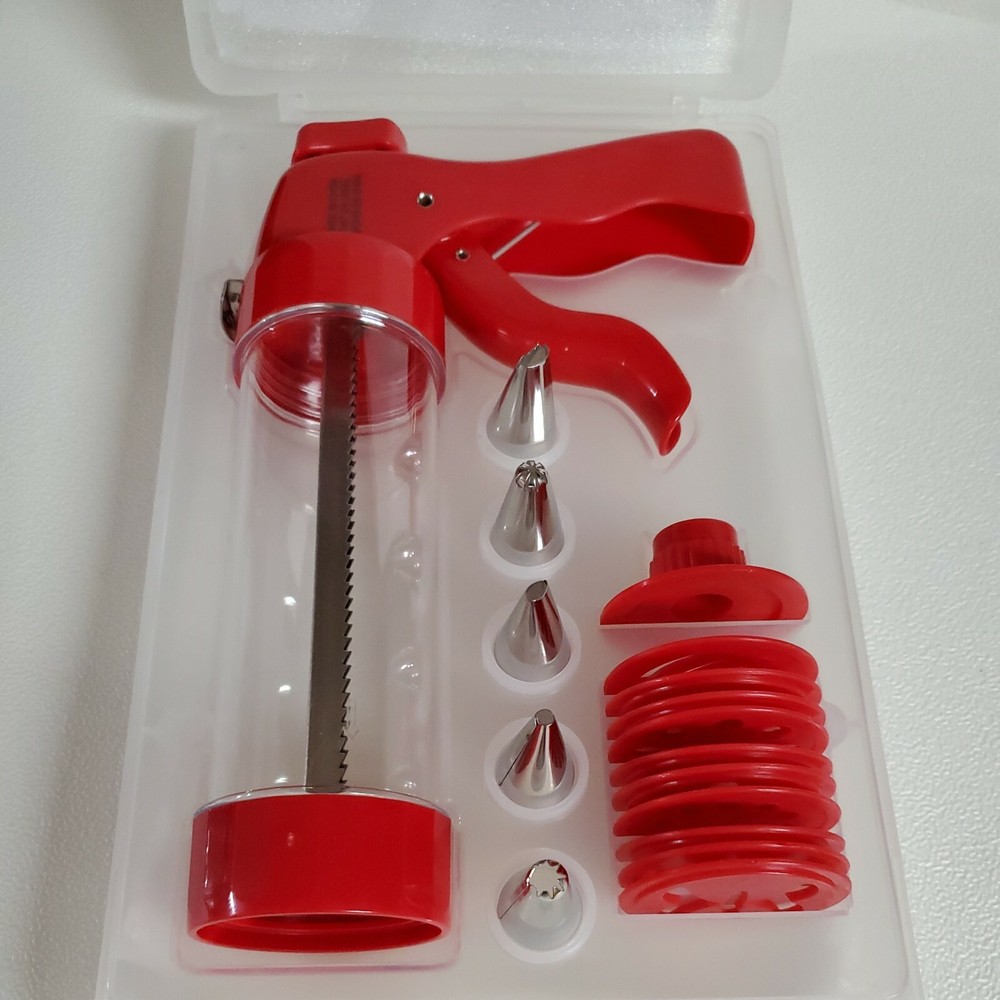 Avon Cookie Press Gun 10 Discs 5 Decorator Tips Case Instructions New OPEN BOX