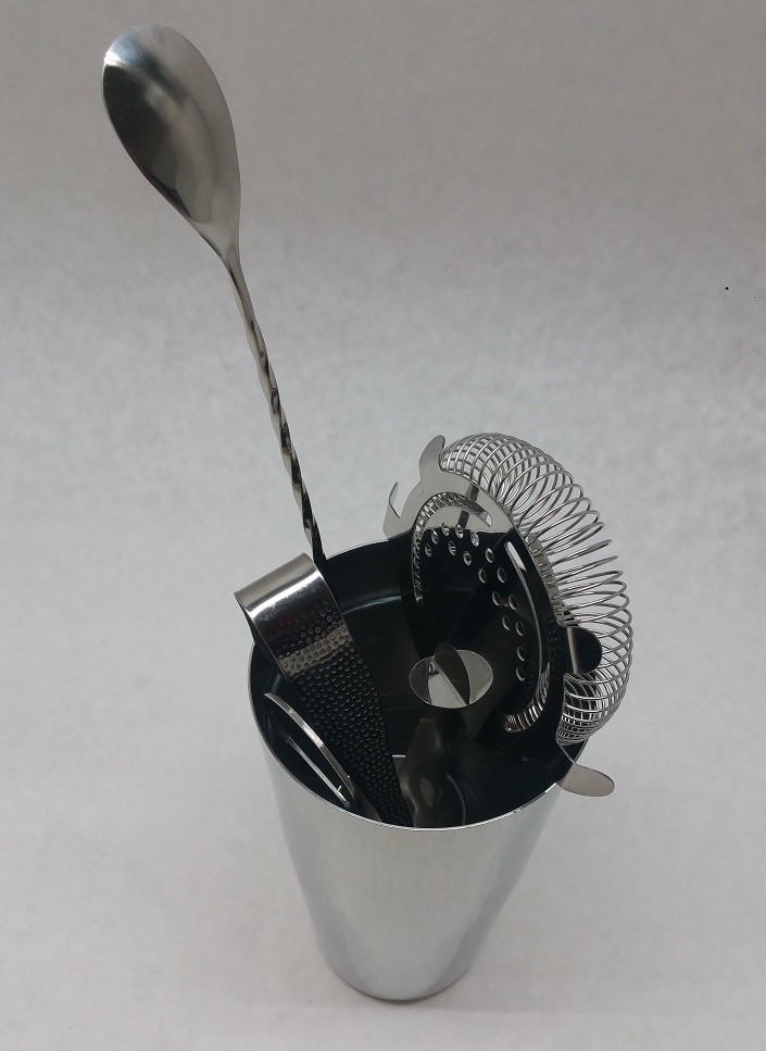 (7-Piece) BOSTON SHAKER SET Glass,Tin,Spoon,Jigger,Tongs,Opener,Strainer Bar Kit