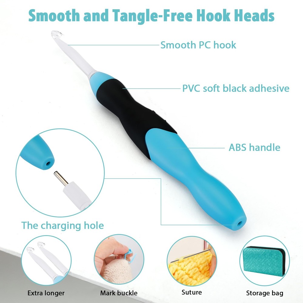 Light Up Crochet Hook Set - 11 in 1 Lighted Crochet Hook Set for Beginners, E...