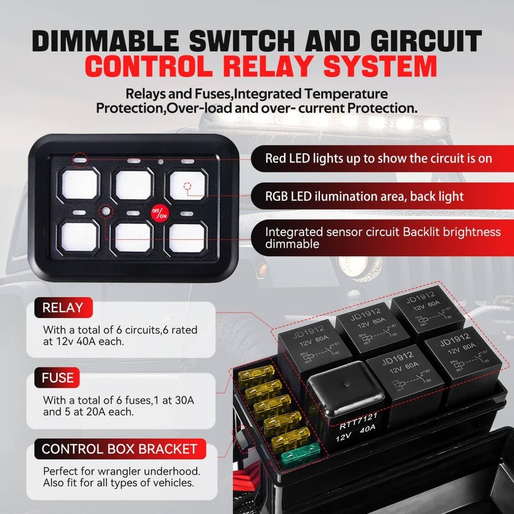 6 Gang Switch Panel with Automatic Dimmable On-Off LED Switch Pod Universal C...