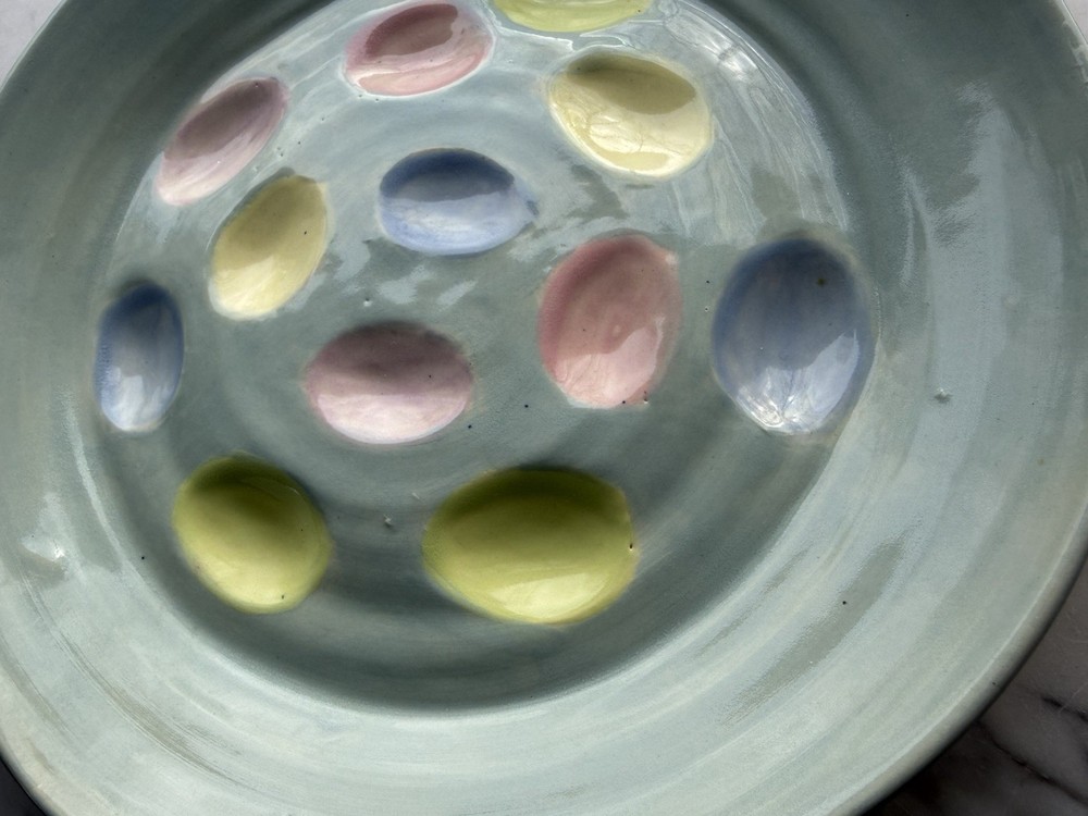 9.5” Deviled Egg Serving Dish, Handmade Pottery, Pastel Colors, Spring, Easter