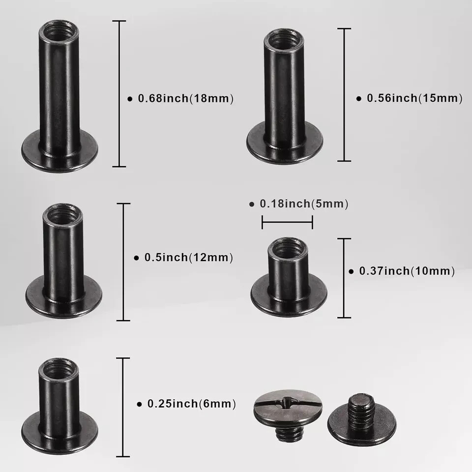80 Sets Chicago Screw Leather Rivets Assorted Kit Chicago Binding Screws 5 Sizes