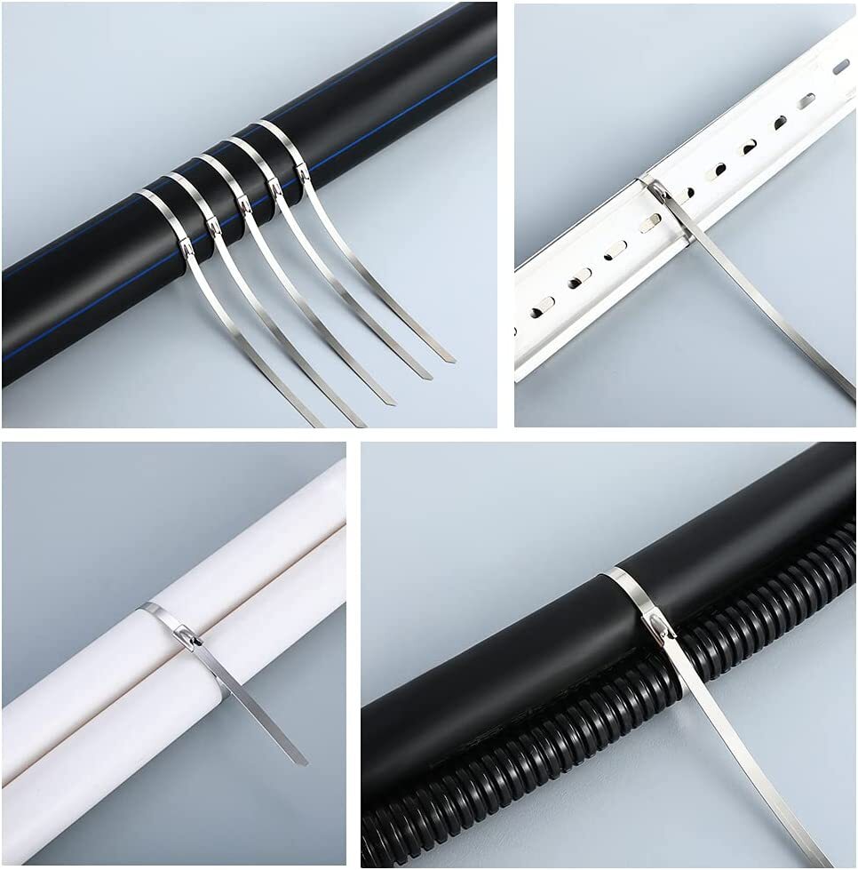 100-200Pcs Metal Zip Ties Stainless Steel Heavy Duty Self-Locking Cable Ties US