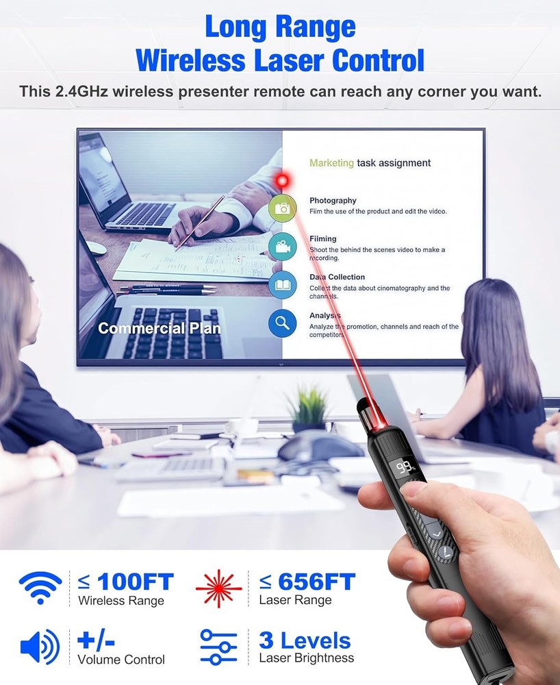 Wireless Presentation Remote Clicker with Touch Screen Stylus Pen and Telesco...