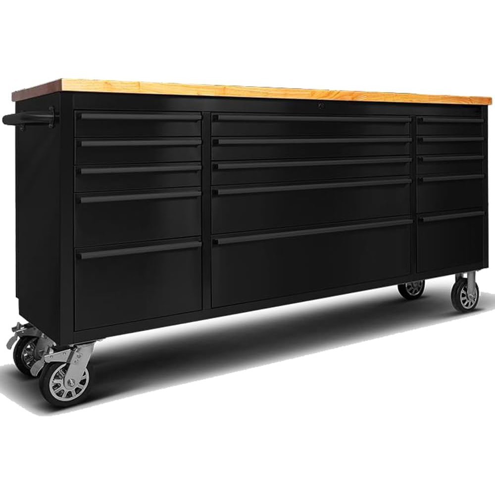 72" Tool Chest 15 Drawer Rolling Workbench Cabinet Lockable Wheels Garage