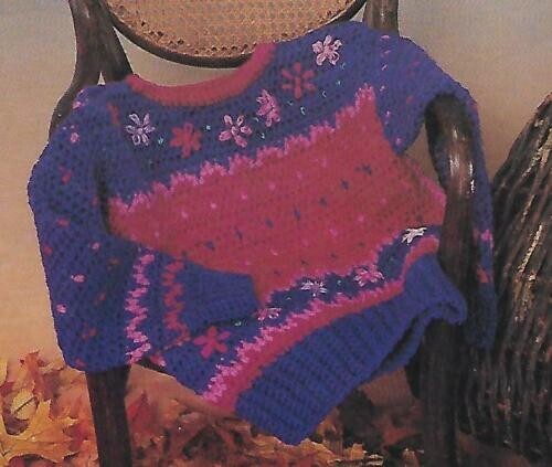 Girl's Heather Tones & Lazy Daisies Pullovers crochet PATTERN INSTRUCTIONS