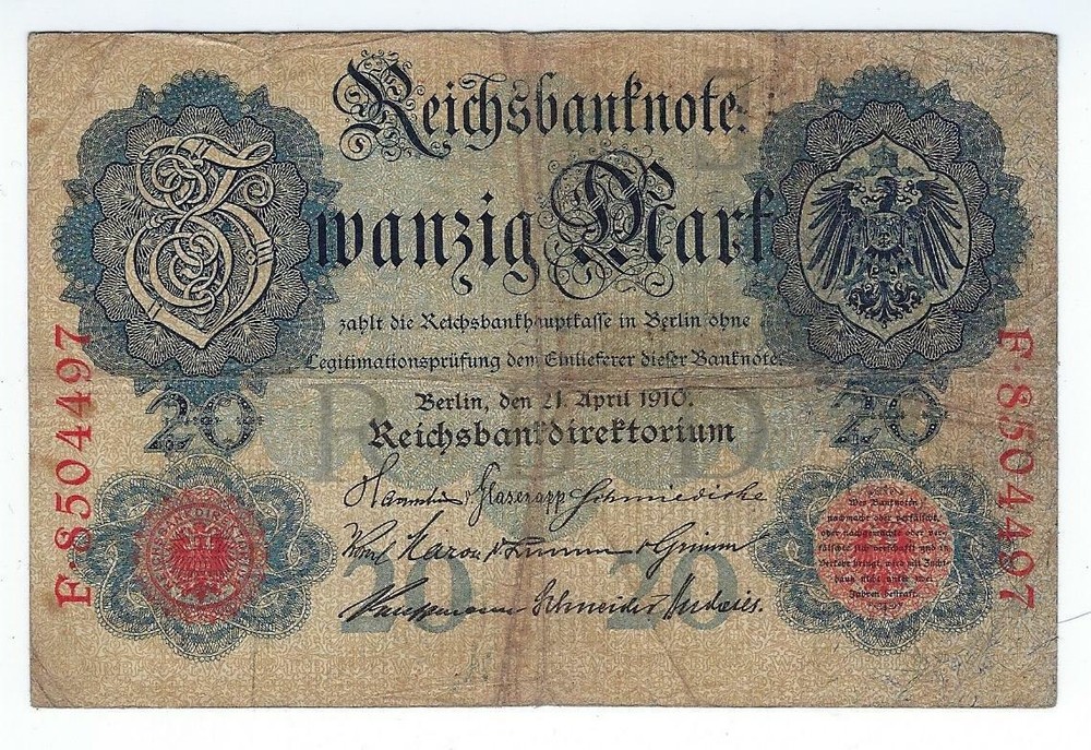 Germany 20 mark 1910   P-40b  Circulated