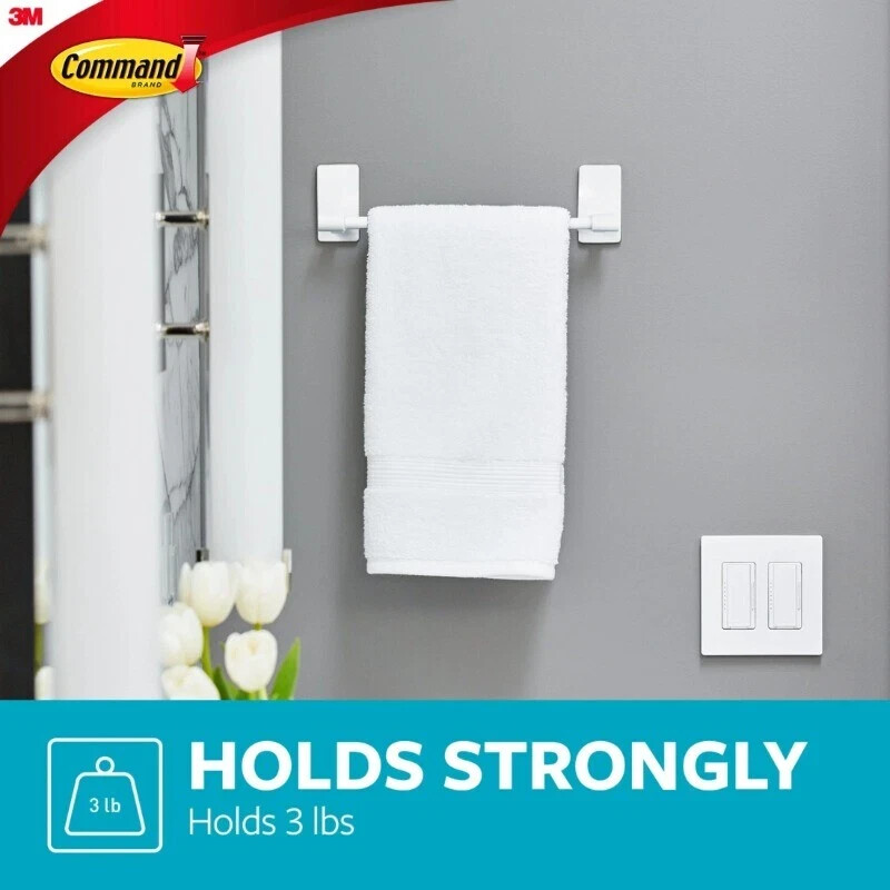 Command Bath Plastic Hand Towel Bar White 1 Hand Towel Rack 4 Strips