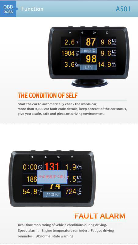 Car OBD OBD2 HUD Digital Meter Speedometer Engine Fault Code Alarm Display A501C