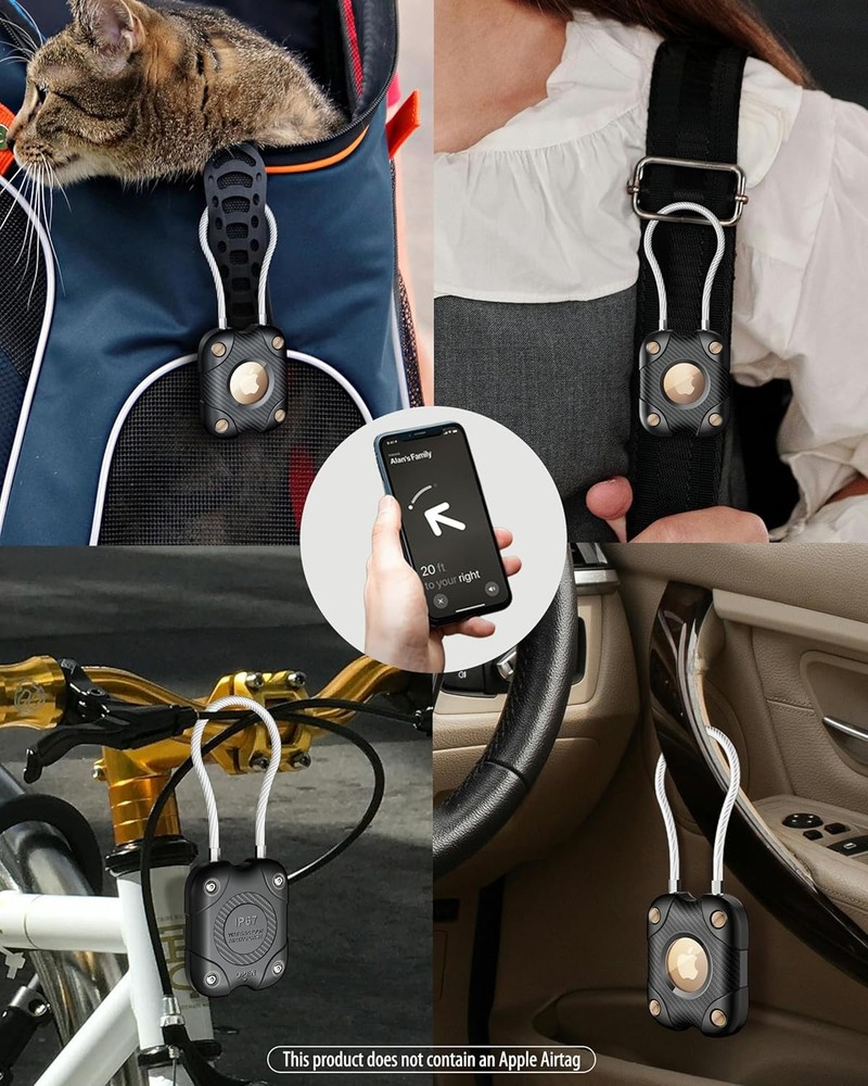 4 Pack Airtag Holder with Wire Cable, Secure Lock 4 Pack, Black