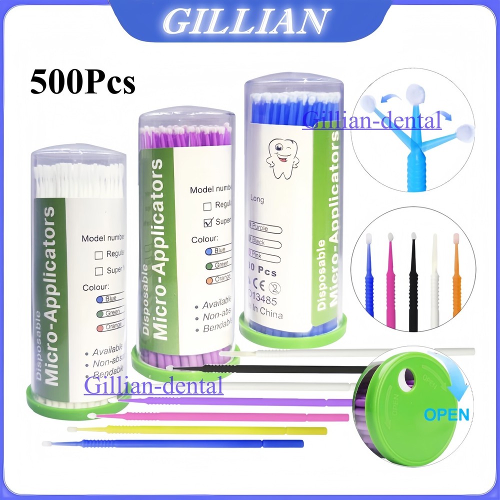 5 Sizes Dental Microbrush Disposable Applicators Tips Micro Brush Cleaning